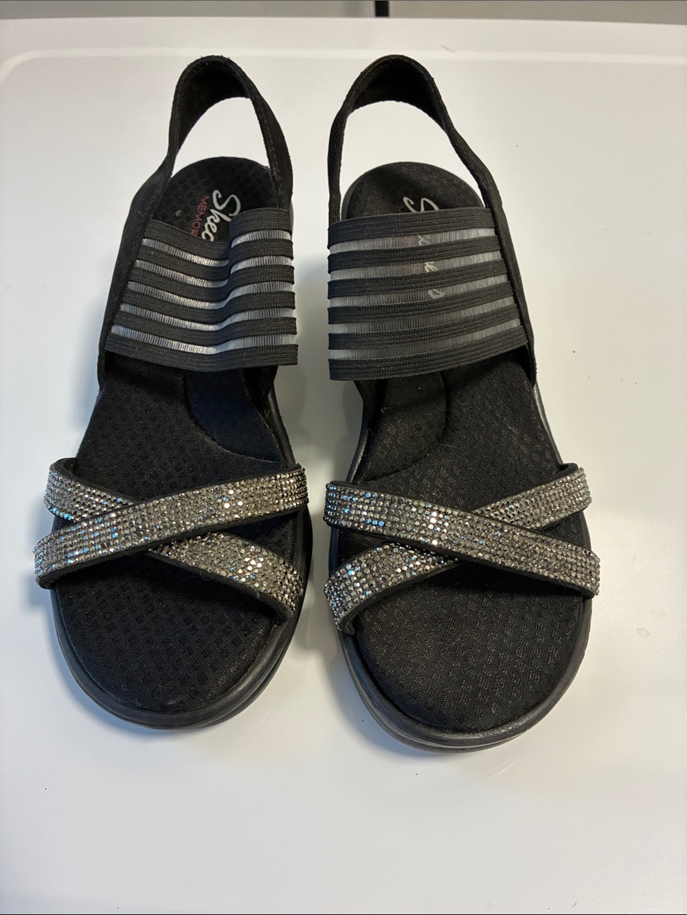 Skechers Women's Black Sparkle Crisscross Slingback Sandals
